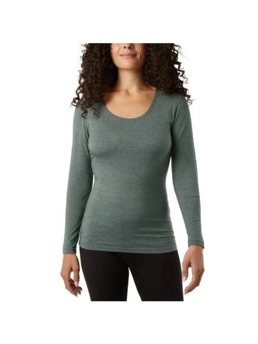 NWT 32 Degrees Green Black Women's L 2-Pack Long Sleeve Layer Scoop Neck F1273